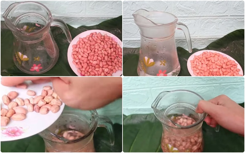 Chọn đậu phộng chất lượng và đem ngâm nước qua đêm cho hạt nở