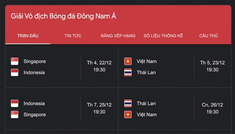 Xem lịch thi đấu AFF Cup 2021: Việt Nam đại chiến Thái Lan ở Bán kết