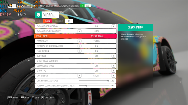 Thiết lập đồ họa trong Forza 4 mà mình chỉnh để test hiệu năng ASUS VivoBook Pro 15 OLED..