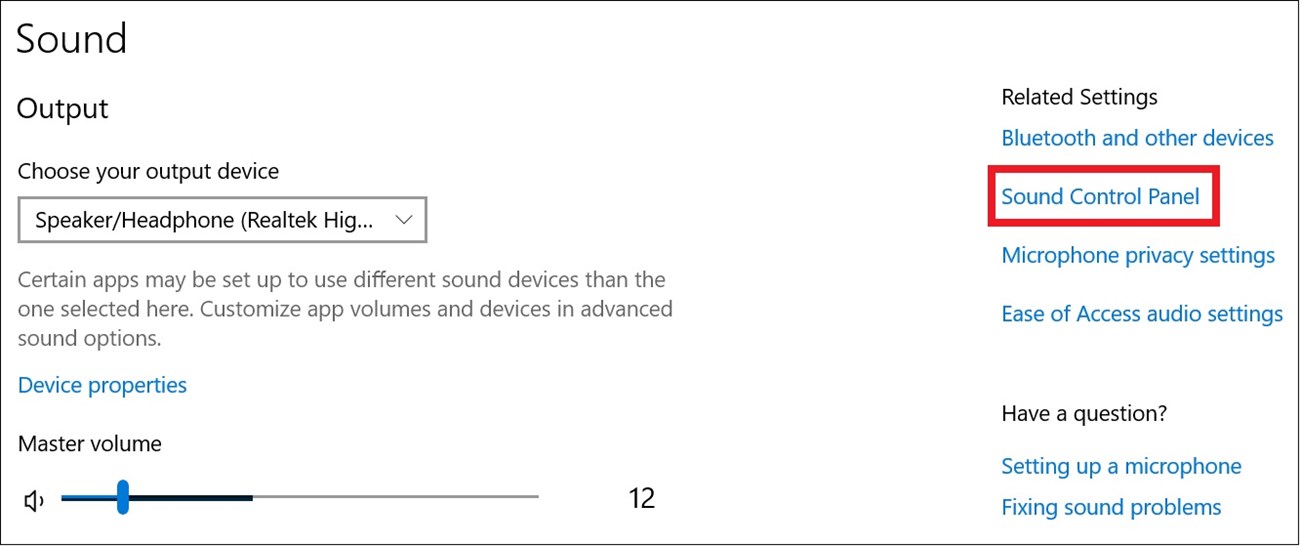 Nhập Sound vào thanh tìm kiếm > Chọn Sound settings.” src=”https://cdn.tgdd.vn/Files/2021/12/06/1402686/huong-dan-ket-noi-2-loa-bluetooth-voi-dien-thoai-14.jpg” title=”Nhập Sound vào thanh tìm kiếm > Chọn Sound settings.”/></p>
<p><strong>Bước 2: </strong>Chọn <strong>Sound Control Panel</strong>.</p>
<p><img alt=