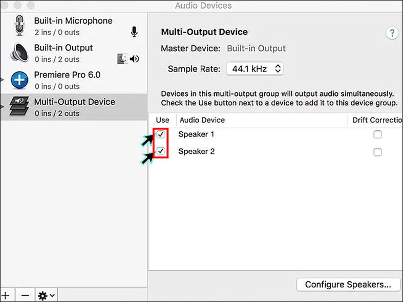 Tại Multi-Output Device, bạn tích vào các loa mà bạn muốn phát ra âm thanh từ Macbook cùng lúc.