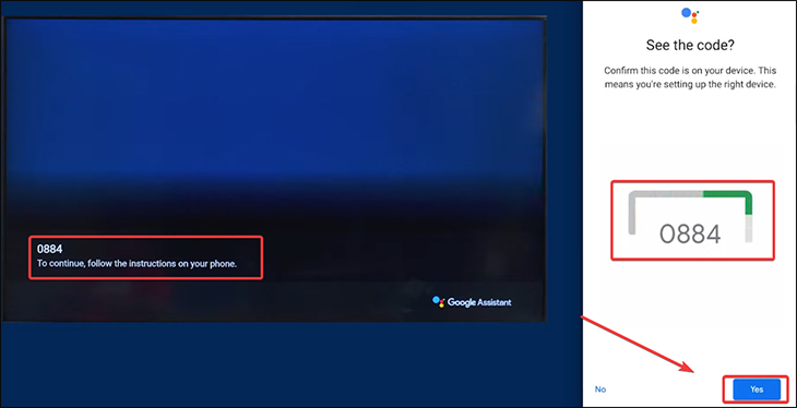 Hướng dẫn thiết lập và sử dụng Google Assistant trên tivi Samsung cực chi tiết > Bạn hãy bấm OK khi mã của điện thoại và tivi đều giống nhau.