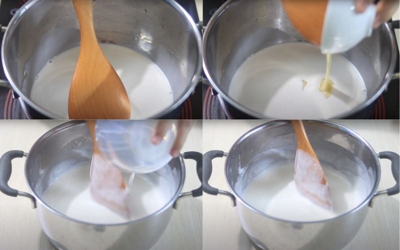 Nấu nước cốt dừa cùng sữa đặc, muối và đường