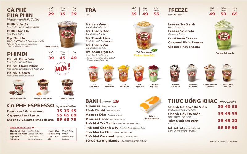 Menu HighLand Coffee