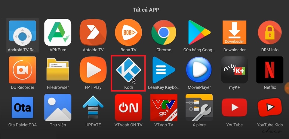 chọn ứng dụng Kodi