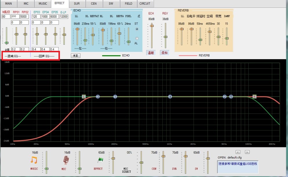 Band EQ có chức năng dùng để căn chỉnh 3 dải âm sắc cho mục Echo, Reverb, Low, Mid, Treble