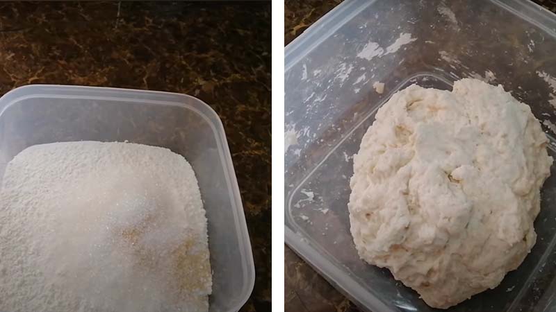 Trộn các nguyên liệu và nhào bột đến khi bột không còn dính vào tay