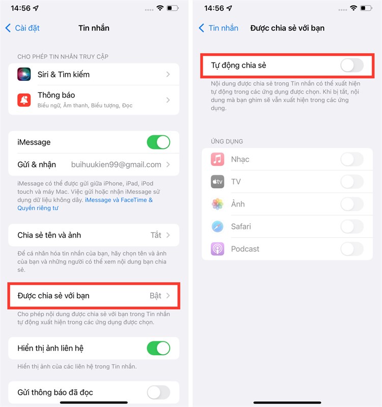Cách tắt tính năng Được chia sẻ với bạn (Shared With You) trên iOS 15
