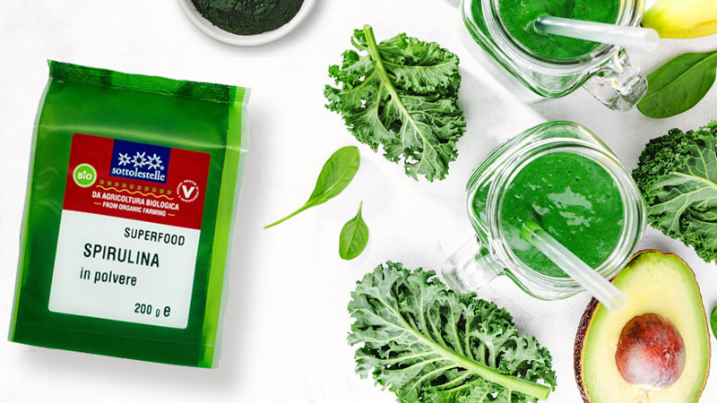 Bột tảo xoắn Spirulina Sottolestelle thích hợp dùng để chế biến, hoặc dùng chung với sinh tố