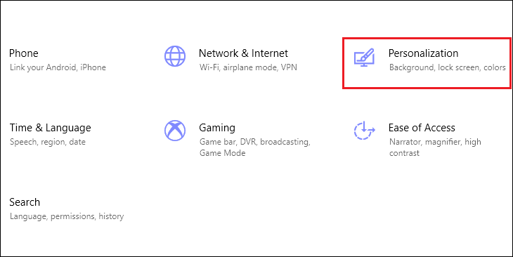 Vào Cài đặt > Chọn Personalization Vào Cài đặt > Chọn Personalization