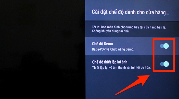 Bạn chọn để tắt Chế độ demo và Chế độ thiết lập lại ảnh