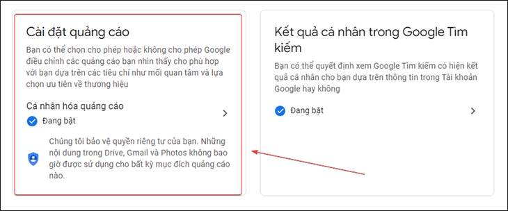 Bạn hãy chọn trang Cài đặt quảng cáo của Google.