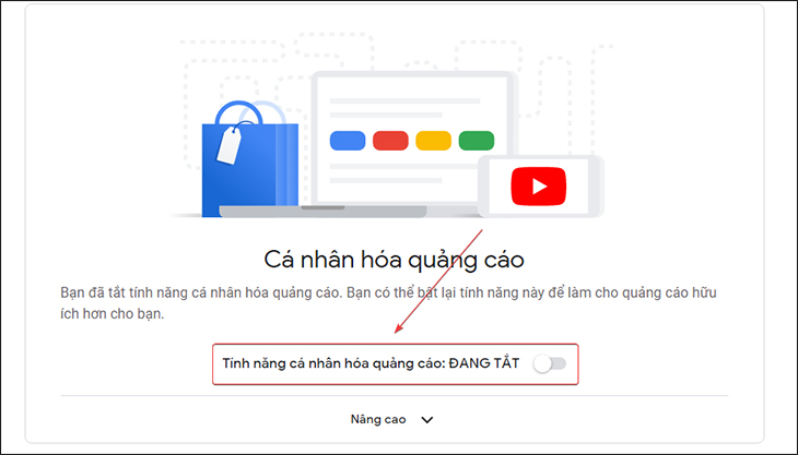 Bạn hãy tắt phần Tính năng cá nhân hóa quảng cáo.