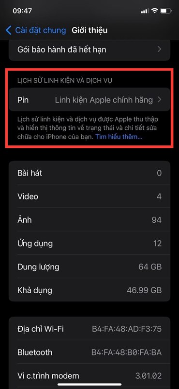 Cách kiểm tra linh kiện đã thay trên iPhone