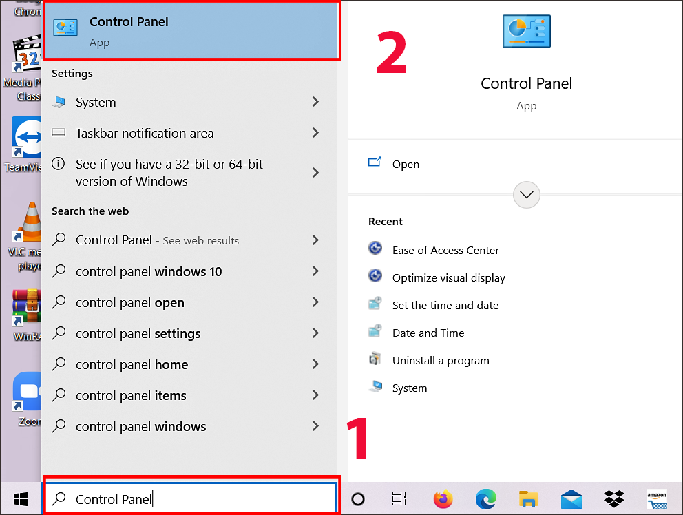 Mở Control Panel