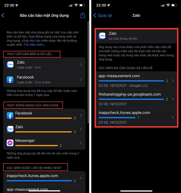 Cách xem báo cáo bảo mật ứng dụng trên iPhone chạy iOS 15.2