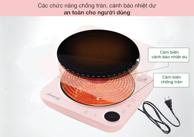 Bếp từ Dreamer có tốt không? Có nên mua không? > Bếp từ Dreamer trang bị chức năng cảnh báo nhiệt dư