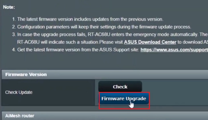 Chọn Firmware Upgrade khi hiển thị