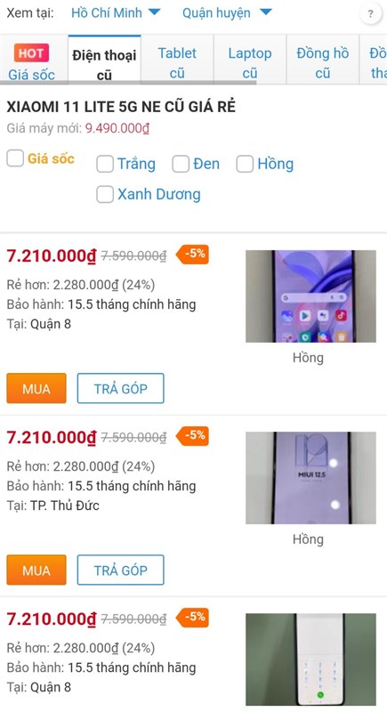 Cập nhật bảng giá điện thoại cũ tại Trung Tâm Bảo Hành