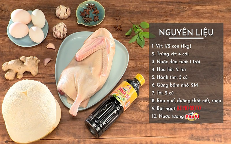 Nguyên liệu cần chuẩn bị để làm món vịt om nước tương