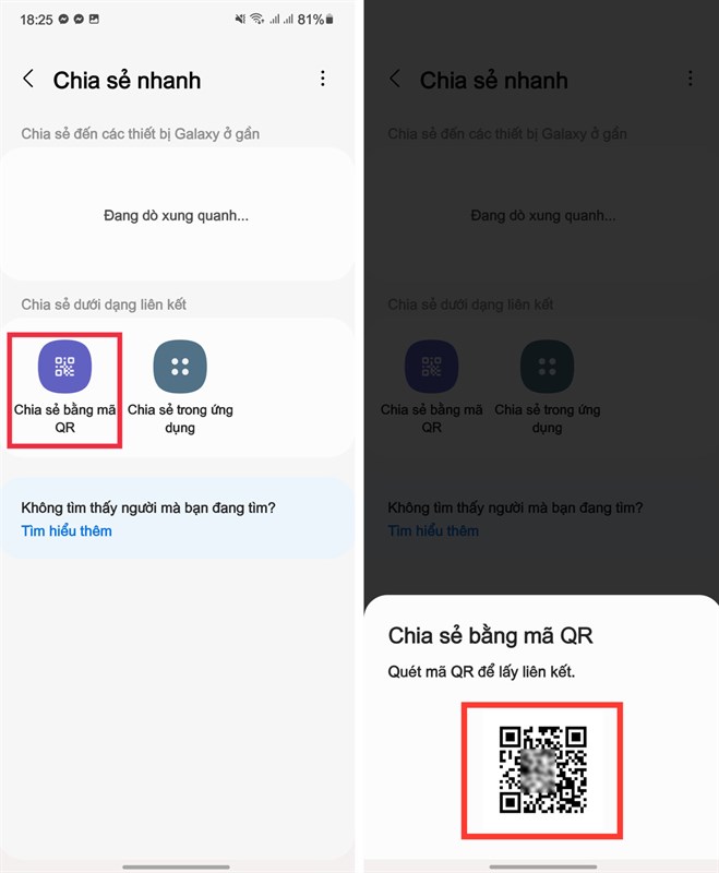 Cách chia sẻ file bằng mã QR trên điện thoại Samsung