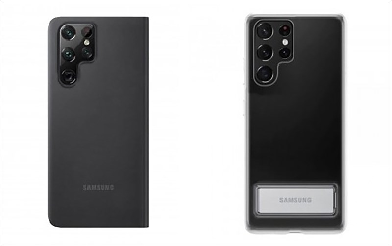 Galaxy S22 Ultra Smart Clear View Cover (bên trái) và Galaxy S22 Ultra Clear Standing Cover (bên phải)