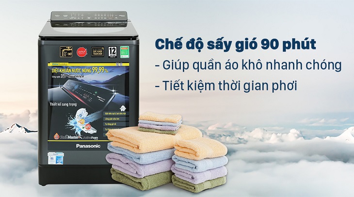 Tiết kiệm thời gian phơi khô nhờ chế độ sấy gió 90 phút