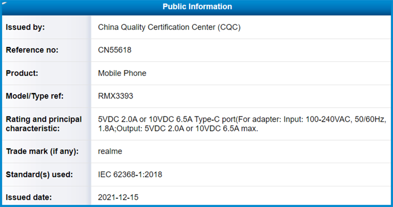 Số model RMX3393 trên CQC được cho là của Realme 9 Pro Plus