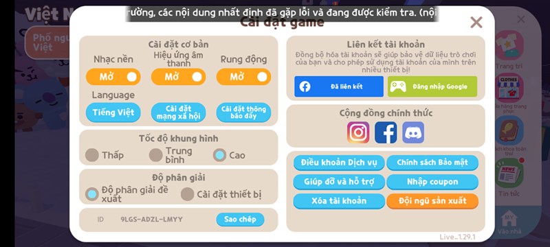 Thiết lập đồ họa trong game Play Together