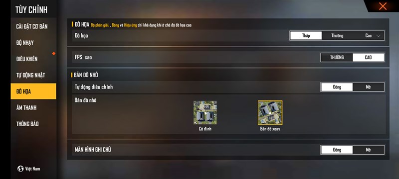Thiết lập đồ họa trong game Free Fire