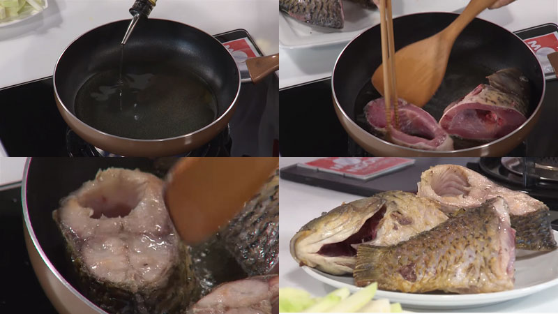 Chiên cá chép để làm cá chép nấu mẻ
