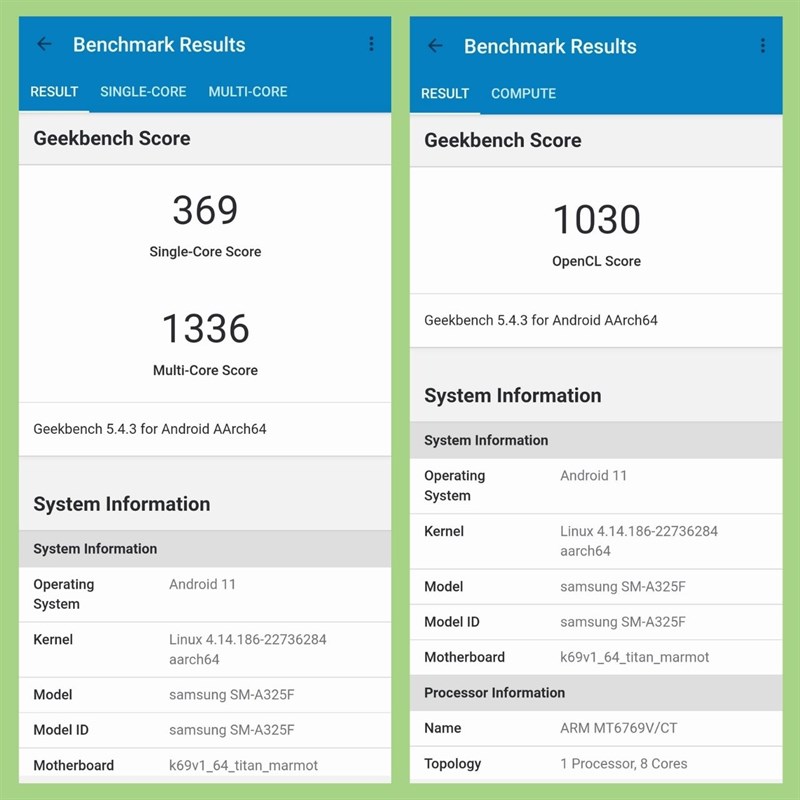 Điểm Geekbench 5 của Samsung Galaxy A32 Điểm Geekbench 5 của Samsung Galaxy A32