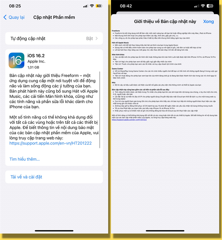 iOS 16.2 có dung lượng khoảng hơn 1 GB tùy vào từng mẫu iPhone mà bạn sử dụng.