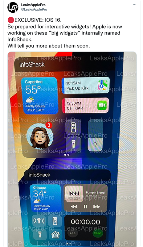 Tin rò rỉ về iOS 16. Nguồn: @LeaksApplePro.