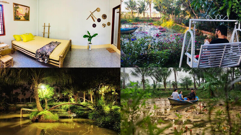 Eco-Chi Homestay có nhiều cây cối, ao, cây trái