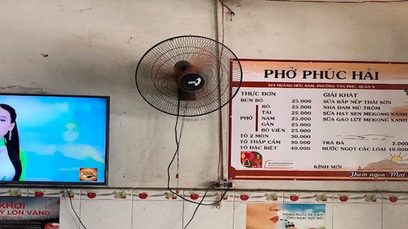 Menu quán bún bò Phúc Hải quận 9