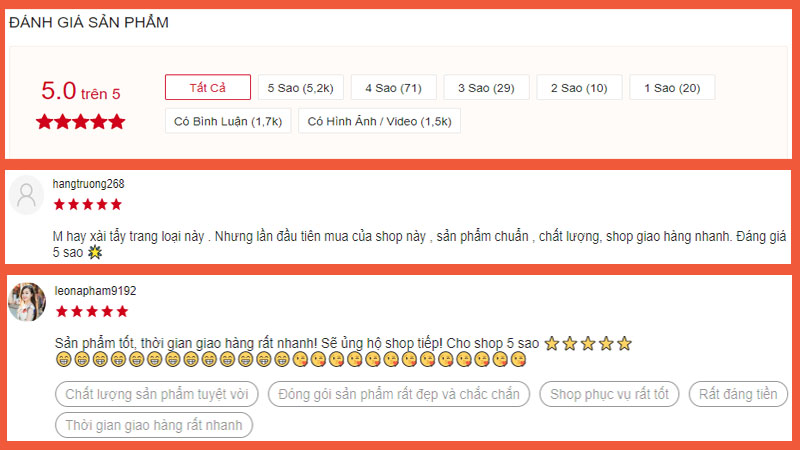 Đánh giá người dùng trên Shopee Mall