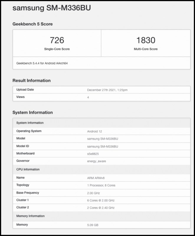 Galaxy M33 5G xuất hiện trên Geekbench với chip Exynos, RAM 6GB và...