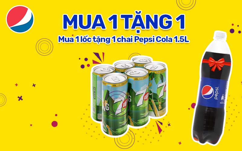 Mua 1 lốc 7UP tặng 1 chai Pepsi Cola 1.5L