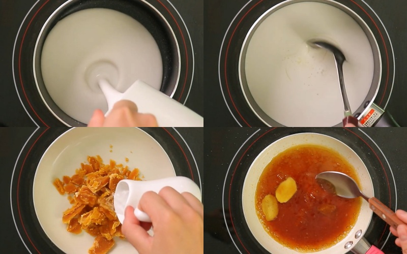 Nấu sữa dừa và nước đường