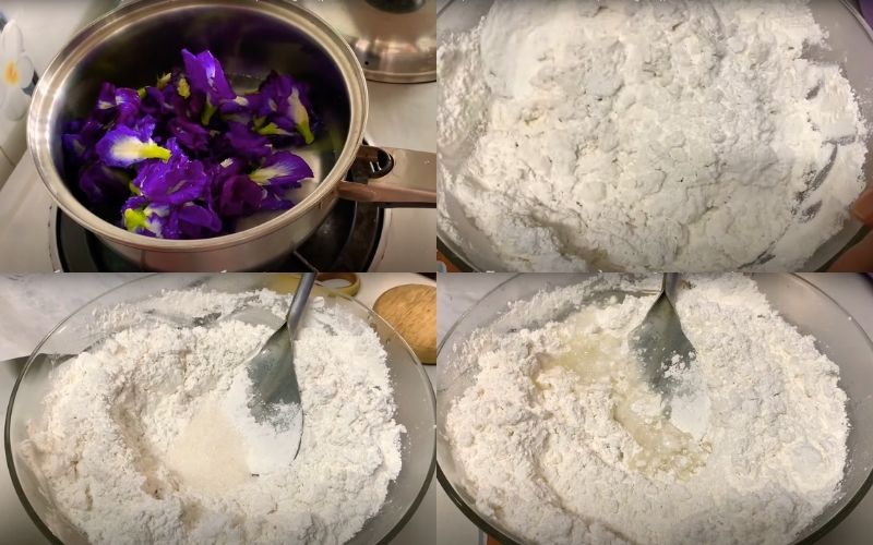 Nấu nước hoa đậu biếc và trộn bột với gia vị