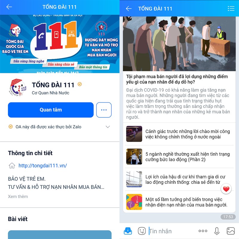 Cách báo cáo các vụ bạo hành trẻ em bằng Zalo