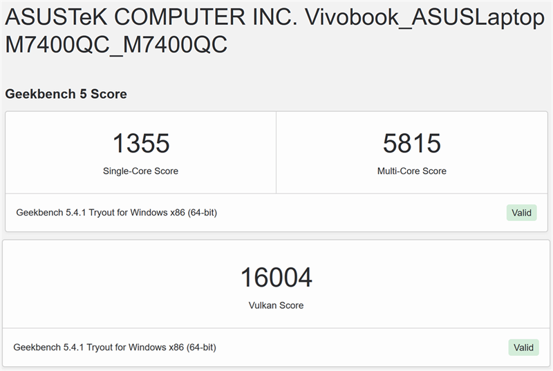Điểm GeekBench 5 của ASUS VivoBook Pro 14x OLED M7400QC.