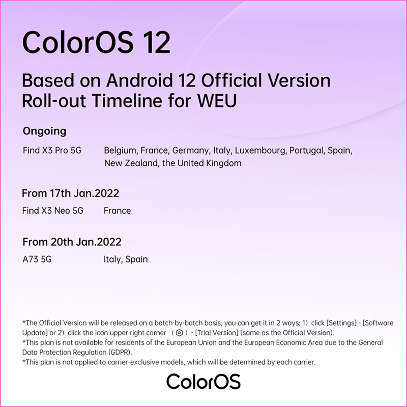 Lịch trình bản cập nhật ổn định ColorOS 12 cho dòng điện thoại OPPO