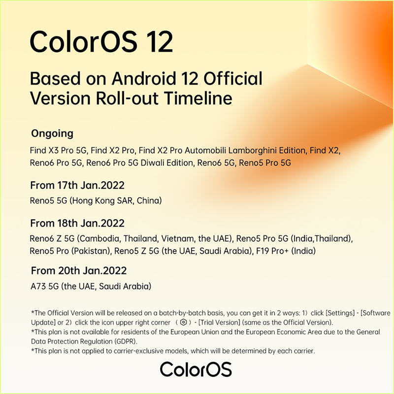 Lịch trình bản cập nhật ổn định ColorOS 12 cho dòng điện thoại OPPO