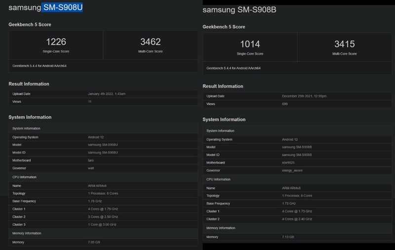 Galaxy S22 Ultra xuất hiện trên Geekbench