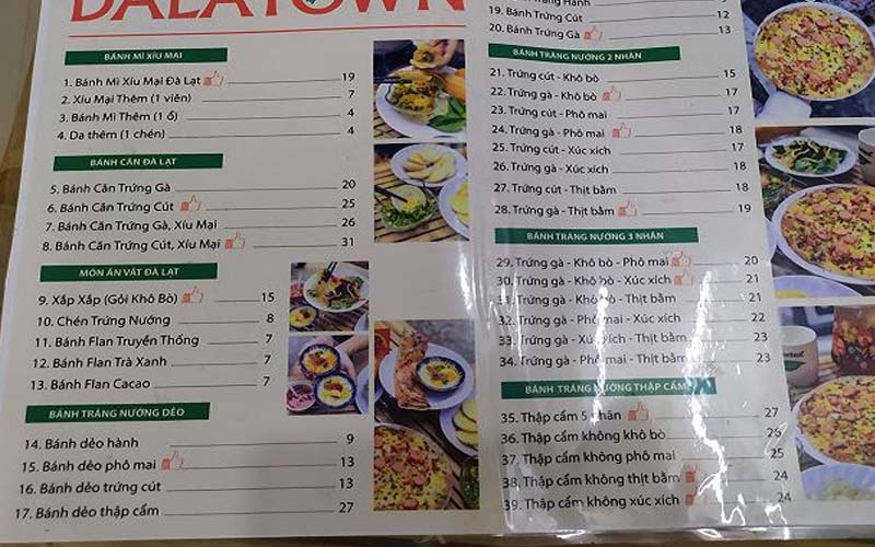 Menu quán bánh tráng nướng