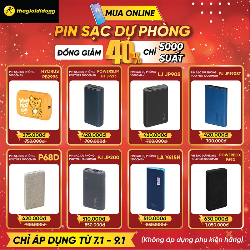 HOT sale cuối tuần: Sạc dự phòng tại Trung Tâm Bảo Hành đồng giảm 40%