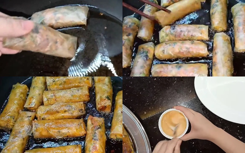 Chiên cho chả giò vàng đều