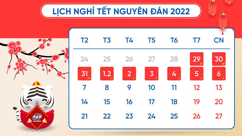 Năm 2022 là năm con cháu chúng ta đón chào Tết Nguyên đán Nhâm Dần. Khám phá lịch nghỉ Tết để biết thời gian nghỉ và chuẩn bị cho kỳ nghỉ đáng nhớ này.